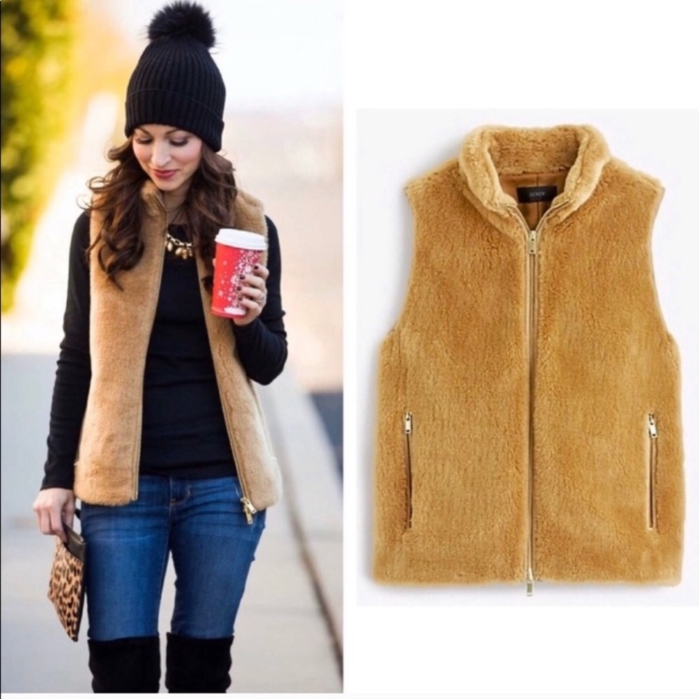 J. Crew Brown Teddy Plush Fleece Excursion Vest